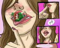 drawing vore blushing color tongue mouth finger saliva lips shrunken_woman panels willudie