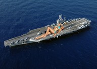 breasts giantess collage swimsuit barefoot water ocean military jets jordan_carver aircraft_carrier sunbathing downward_angle flight_deck zed782