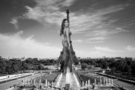 giantess collage monochrome long_hair water dress sky eiffel_tower fountains zed782