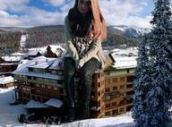 giantess collage buildings brunette sitting mountains snow resort pacmanri alla