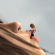 giantess vore handheld brunette brown_eyes palm shrunken_woman sucking looking_at_victim plusi check_me_out digital_render