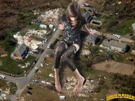 giantess collage destruction clothed barefoot brunette sitting vehicles pedicure aerial_view large_feet downward_angle lowerrider