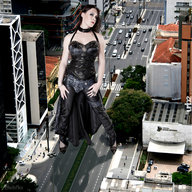 giantess collage city large_breasts long_hair blue_eyes clothed shoes brunette standing streets leather straddling celebrities looking_at_viewer rooftop dutch singer skeleflex floor_jansen nightwish nearby_bystanders battle_dress commanding_pose silver_nails