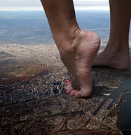 collage landscape city mega destruction toes barefoot unknown_artist horizon pedicure red_nails giantess_feet montreal
