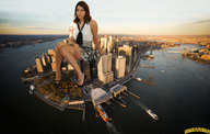 collage city clothed high_heels buildings brunette sitting legs skyscraper boats aerial_view ships looking_at_viewer new_york_city pier lowerrider aubrey_plaza