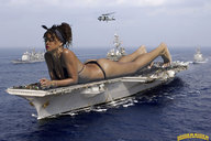 collage barefoot water ocean helicopter celebrity lying_down dark_skin navy ships rihanna aircraft_carrier sunbathing sailors lowerrider