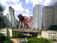 giantess collage city buildings dress unknown_artist legs vehicles clouds sky road overpass