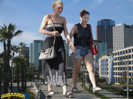giantess collage city blonde clothed small_men buildings brunette sandals walking running giantesses streets vehicles lowerrider