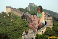 giantess collage blonde clothed barefoot soles people looking_at_viewer large_feet lowerrider great_wall_of_china mile_high_mikayla