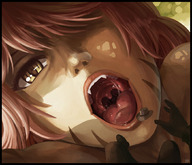 drawing karbo vore color tongue teeth saliva yellow_eyes red_hair throat dangle point_of_view caylin