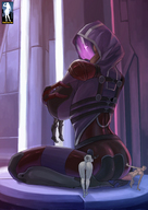 breasts drawing giantess alien comic color butt armor robot kneeling tali jack mask giantessfan sample_image shepard miranda hood cover_page mass_effect talizorah quarian edi