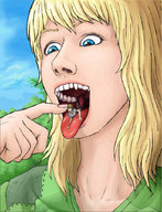 giantess vore blonde tongue blue_eyes mouth teeth finger felarya poke forest shrunken_person string_fountain wibo333 milo
