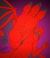 breasts drawing pussy anthro color soles low_angle drena looking_down point_of_view licking_lips looking_at_tiny evil-sprite