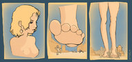 giantess crush nude city blonde comic color barefoot foot_crush running_away leper