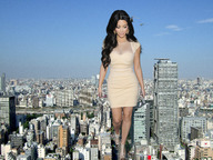 giantess collage city black_hair high_heels buildings helicopter wonderslug dress walking looking_down skyscraper sky kim_kardashian holding_cars dropping_cars