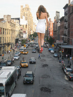 giantess collage city high_heels traffic buildings brunette wonderslug dress foot_print streets vehicles irina_shayk behind_view