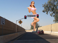 giantess collage feet high_heels wonderslug red_hair legs sunglasses streets sky vehicle_crush bianca_beauchamp hitchhiker