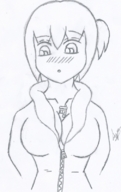 drawing giantess mega monochrome buildings mihokopuff between_breasts
