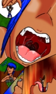giantess vore comic color saliva falling swallowed point_of_view mouth_shot xavos23