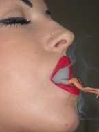 giantess collage mouth lips shrunken_men shrunken_man smoke closed_eyes imminent_vore