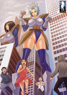 breasts drawing giantess white_hair panties city mega alien comic black_hair armor handheld buildings domination gloves boots uniform dragon_ball running shrunken_people giantesses dangle thigh_highs giantessfan looking_at_tiny saiyan_girls