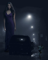 breasts giantess collage small_man city long_hair brunette wonderslug dress dark streets vehicles night hunting looking_at_viewer purple_dress street_lights nina_dobrev