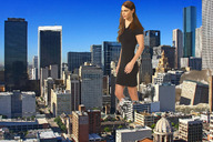 giantess collage city destruction brunette wonderslug dress walking skyscraper sky between_buildings amanda_righetti