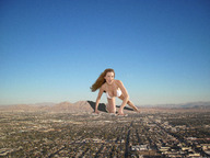 breasts giantess collage landscape mega long_hair destruction cleavage wonderslug crawling jets mountains sky bikini_top jordan_carver suburbs