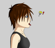 drawing giantess tongue mouth brunette short_hair looking_at_victim imminent_vore parachutist
