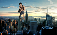 micro city mega destruction short_hair fire jets skyscraper dark_skin sky new_york_city empire_state_building halle_berry giantesscity