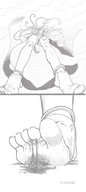 giantess monochrome toes barefoot blood goddess gore foot_crush belldandy point_of_view looking_at_viewer theborrowergts