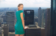 giantess collage city blonde wonderslug dress skyscraper looking_at_viewer ana_hickmann green_dress between_buildings