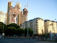 giantess collage city blonde cleavage buildings wonderslug looking_at_viewer