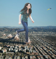 giantess collage city destruction clothed rampage buildings helicopter brunette wonderslug mountains sneakers kristen_stewart