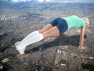 collage landscape city mega exercise destruction clothed buildings socks wonderslug sneakers aerial_view pushups downward_angle