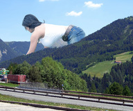 collage mega clothed brunette wonderslug bending_over mountains highway sky denise_milani countryside