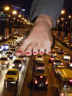 crush collage city barefoot traffic street unknown_artist vehicles night pedicure giantess_feet city_lights
