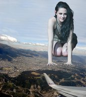 collage landscape city mega long_hair destruction smiling unknown_artist crawling mountains sky aerial_view kristen_stewart