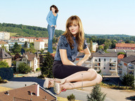 giantess collage city clothed high_heels buildings brunette wonderslug sitting giantesses standing streets houses looking_at_viewer vehicle_crush alexis_bledel lauren_graham