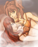 drawing color cleavage breast_crush naigo lesbians breast_press persona bra_entrapment between_breasts
