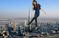 giantess collage city mega clothed high_heels shoes brunette unknown_artist burj_khalifa sky looking_at_viewer victoria_justice