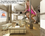 collage blonde cleavage high_heels dress legs captions indoors looking_at_viewer squeezemeflat
