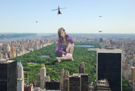 giantess collage city bridge helicopter brunette wonderslug kneeling skyscraper looking_at_viewer new_york_city central_park