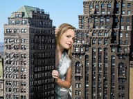 giantess collage city blonde smiling wonderslug looking_at_viewer between_buildings maggie_lawson