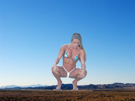 collage landscape mega swimsuit cleavage high_heels desert train wonderslug squatting muscles looking_down sky manicure rings larissa_reis