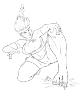 giantess monochrome barefoot sweat foot_crush shorts braid top spiky_hair spokle