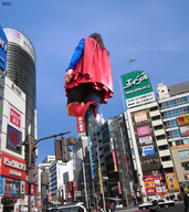 giantess collage city destruction high_heels buildings helicopter brunette low_angle boots tokyo sky cape ggd heroine_outfit