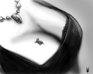 drawing micro monochrome cleavage superhero sitting shrunken_man ant-man necklace cyberborg on_breasts marvel_comics