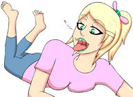 giantess micro vore blonde color tongue mouth barefoot lying_down jj-psychotic parachuter looking_at_tiny