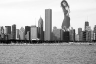 giantess collage city monochrome wonderslug dress skyscraper boats sky hilary_duff waterfront